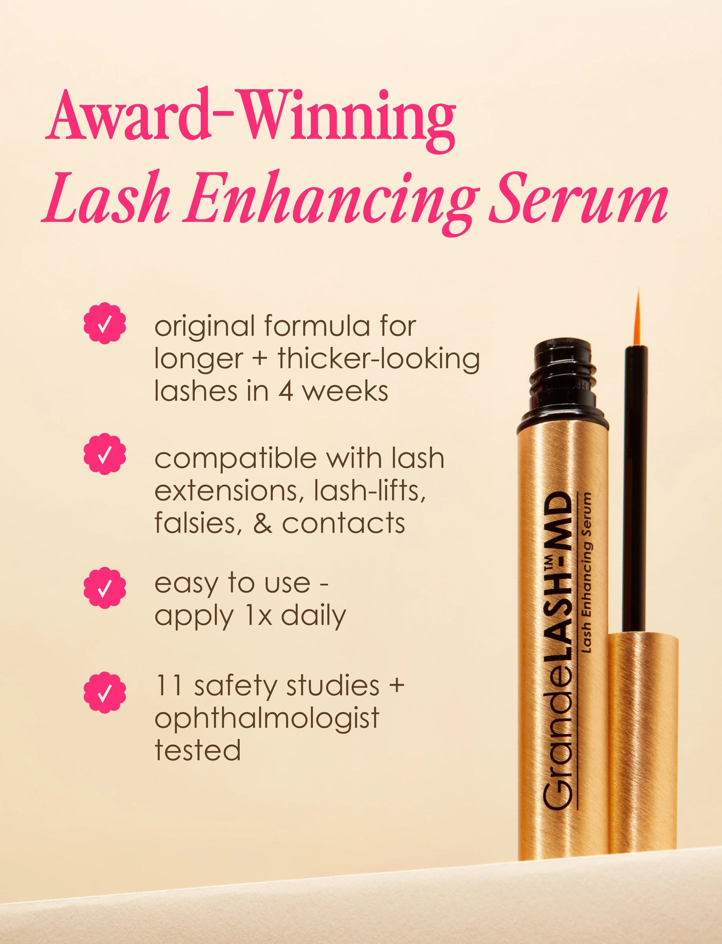 Grande Cosmetics GrandeLASH-MD Lash Enhancing Serum - Peptide & Vitamin Infused Formula for Longer, Thicker, Fuller Looking Lashes - Ophthalmologist Tested, Cruelty-Free Two-pack