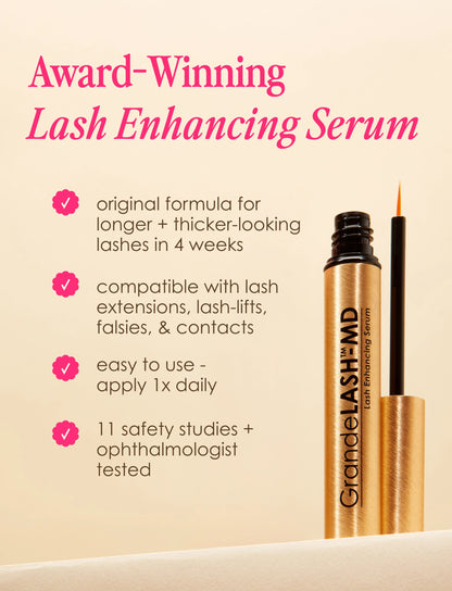 Grande Cosmetics GrandeLASH-MD Lash Enhancing Serum - Peptide & Vitamin Infused Formula for Longer, Thicker, Fuller Looking Lashes - Ophthalmologist Tested, Cruelty-Free Two-pack