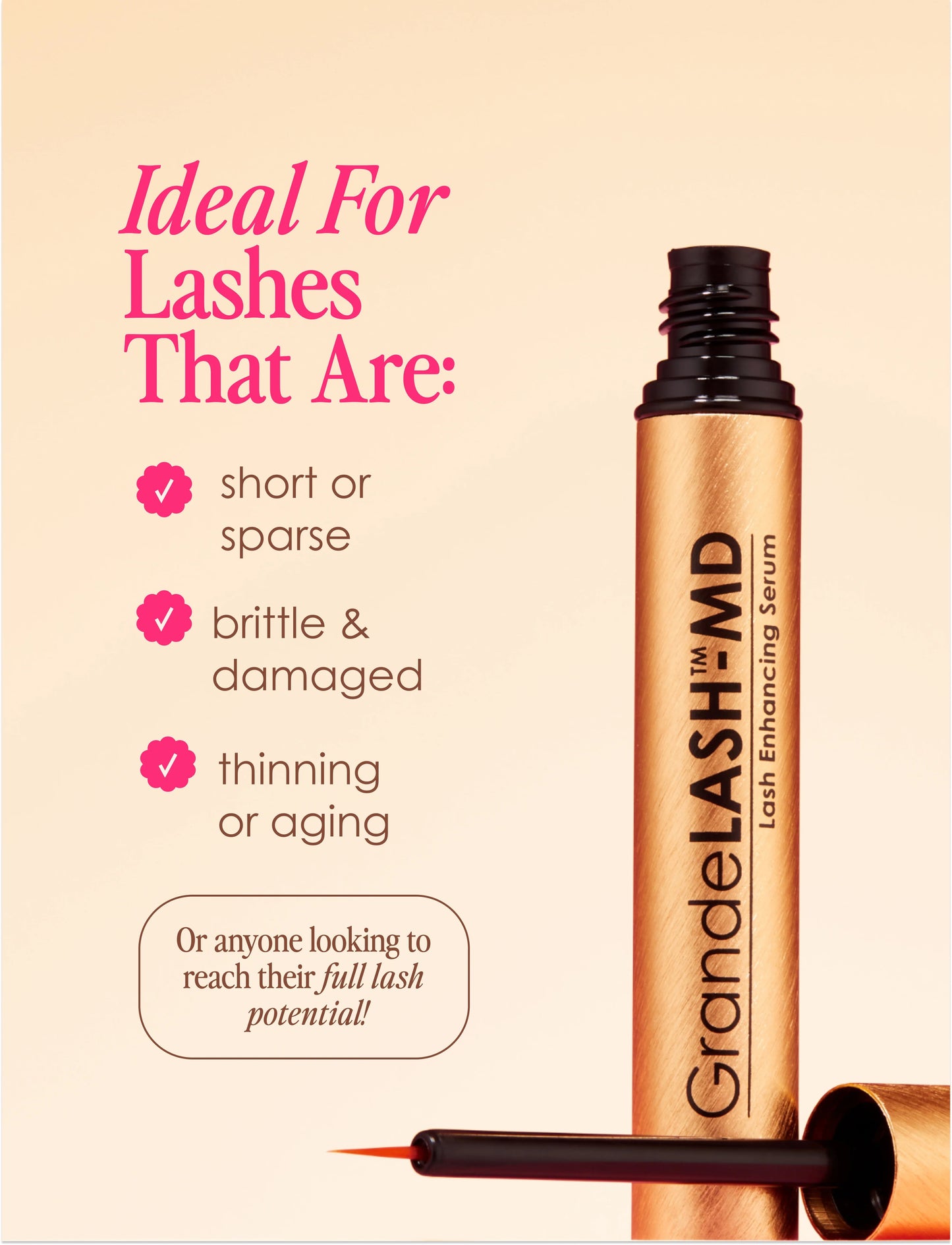 Grande Cosmetics GrandeLASH-MD Lash Enhancing Serum - Peptide & Vitamin Infused Formula for Longer, Thicker, Fuller Looking Lashes - Ophthalmologist Tested, Cruelty-Free Two-pack