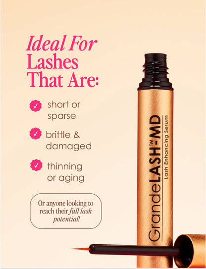 Grande Cosmetics GrandeLASH-MD Lash Enhancing Serum - Peptide & Vitamin Infused Formula for Longer, Thicker, Fuller Looking Lashes - Ophthalmologist Tested, Cruelty-Free Two-pack